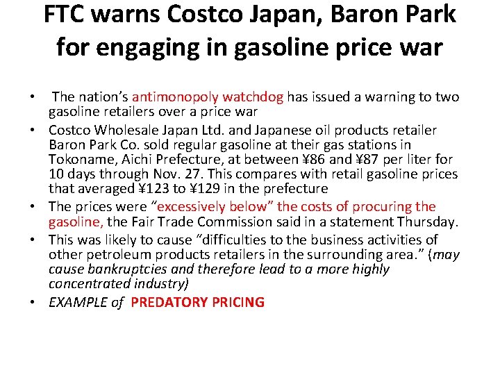 FTC warns Costco Japan, Baron Park for engaging in gasoline price war • •