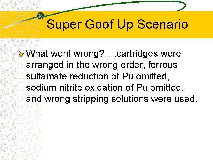 Super Goof Up Scenario What went wrong? …. cartridges were arranged in the wrong