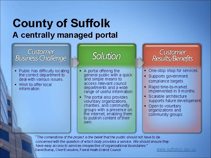 County of Suffolk A centrally managed portal § Public has difficulty locating the correct