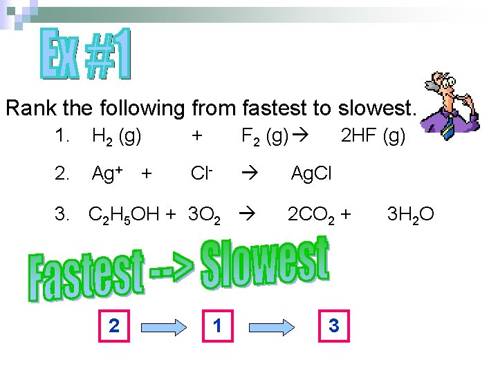 Rank the following from fastest to slowest. 1. H 2 (g) + F 2