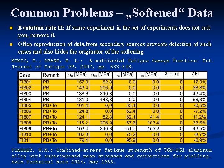 Common Problems – „Softened“ Data n n Evolution rule II: If some experiment in