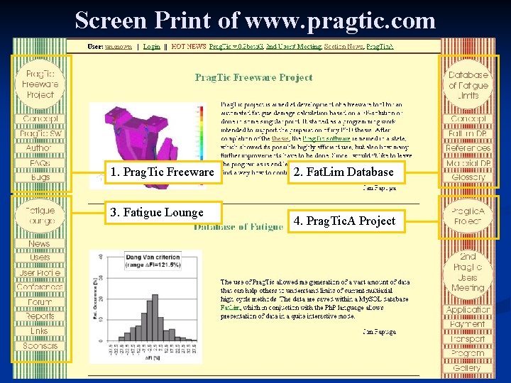 Screen Print of www. pragtic. com 1. Prag. Tic Freeware 3. Fatigue Lounge 2.