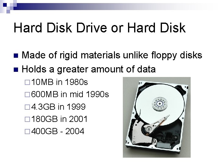 Hard Disk Drive or Hard Disk Made of rigid materials unlike floppy disks n