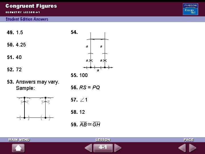 Congruent Figures GEOMETRY LESSON 4 -1 49. 1. 5 54. 50. 4. 25 51.