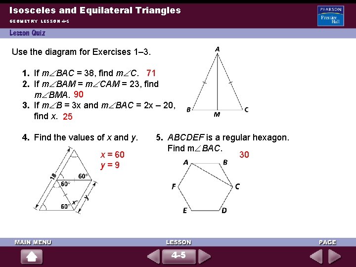Isosceles and Equilateral Triangles GEOMETRY LESSON 4 -5 Use the diagram for Exercises 1–