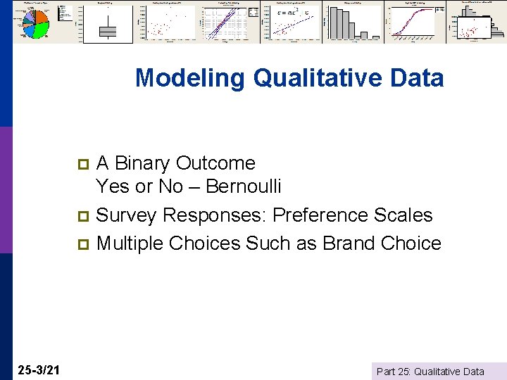 Modeling Qualitative Data A Binary Outcome Yes or No – Bernoulli p Survey Responses: