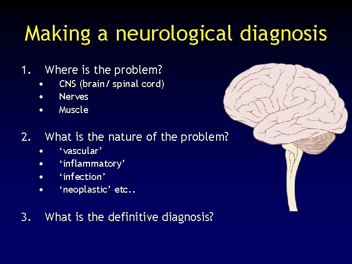 Making a neurological diagnosis 1. Where is the problem? • • • 2. What