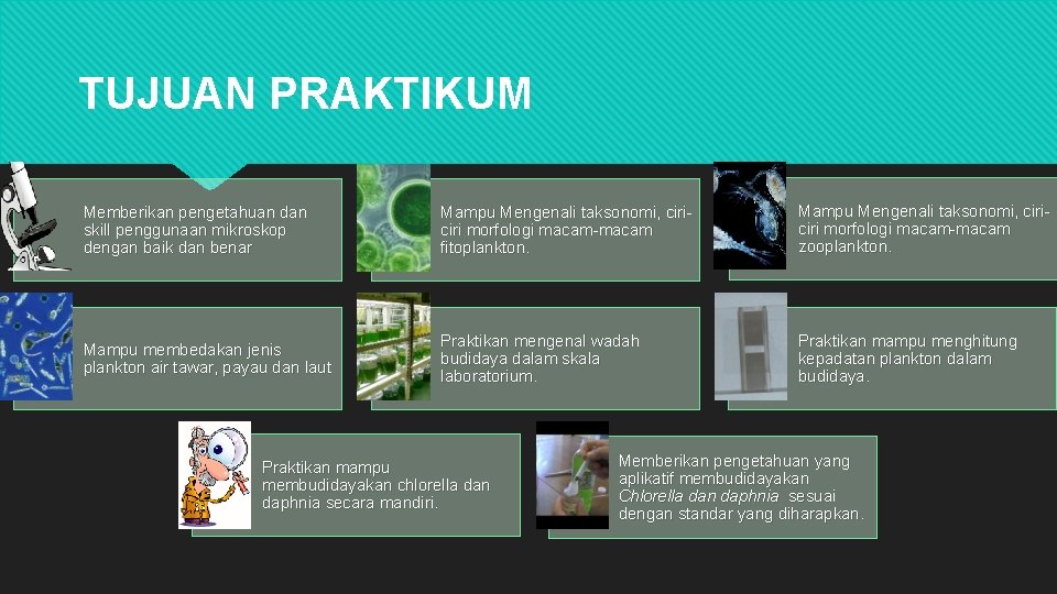 TUJUAN PRAKTIKUM Memberikan pengetahuan dan skill penggunaan mikroskop dengan baik dan benar Mampu Mengenali