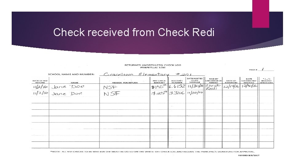 Check received from Check Redi 