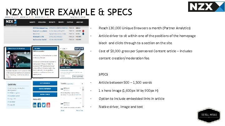 NZX DRIVER EXAMPLE & SPECS - Reach 130, 000 Unique Browsers a month (Partner