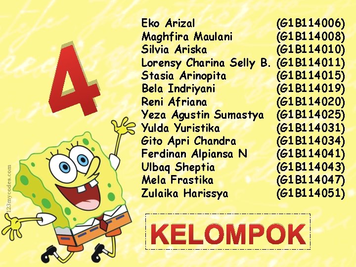 4 Eko Arizal Maghfira Maulani Silvia Ariska Lorensy Charina Selly B. Stasia Arinopita Bela