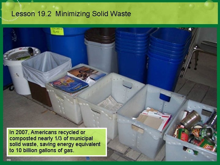 Lesson 19. 2 Minimizing Solid Waste In 2007, Americans recycled or composted nearly 1/3