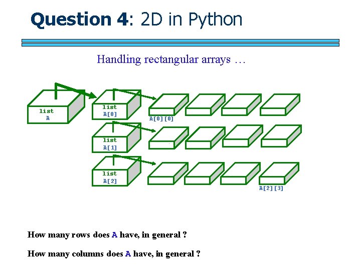 Question 4: 2 D in Python Handling rectangular arrays … list A[0][0] list A[1]