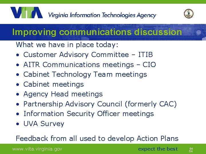 Improving communications discussion What we have in place today: • Customer Advisory Committee –