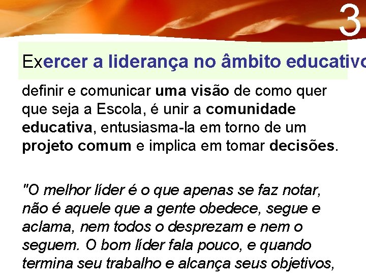 3 Exercer a liderança no âmbito educativo definir e comunicar uma visão de como