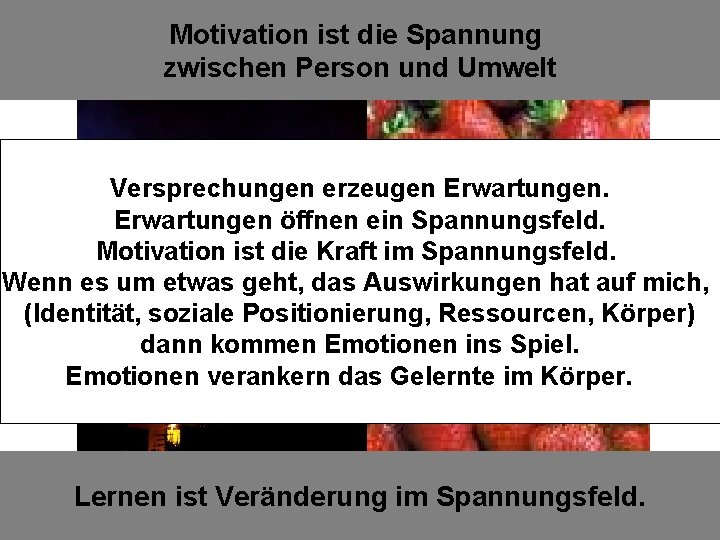 Motivation ist die Spannung zwischen Person und Umwelt Versprechungen erzeugen Erwartungen öffnen ein Spannungsfeld.