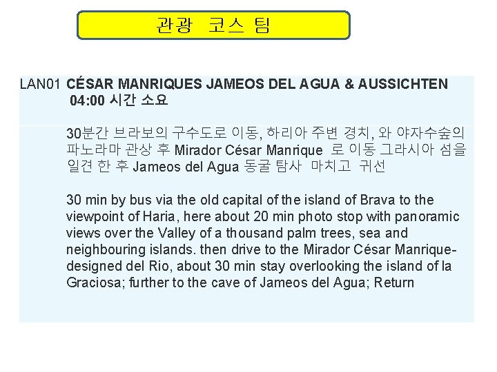 관광 코스 팀 LAN 01 CÉSAR MANRIQUES JAMEOS DEL AGUA & AUSSICHTEN 04: 00