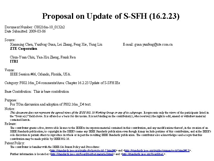 Proposal on Update of S-SFH (16. 2. 23) Document Number: C 80216 m-10_0132 r