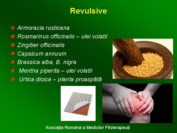 Revulsive Armoracia rusticana Rosmarinus officinalis – ulei volatil Zingiber officinalis Capsicum annuum Brassica alba,