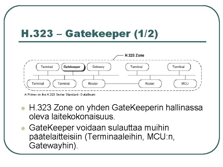 H. 323 – Gatekeeper (1/2) A Primer on the H. 323 Series Standard -