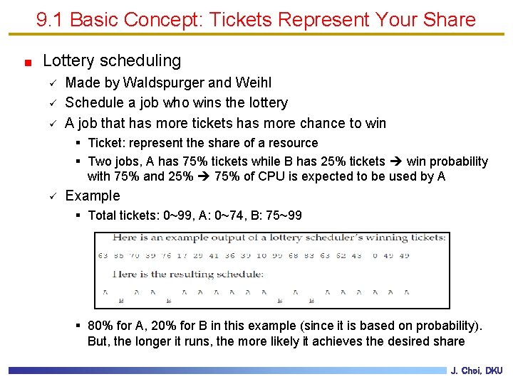 9. 1 Basic Concept: Tickets Represent Your Share Lottery scheduling ü ü ü Made
