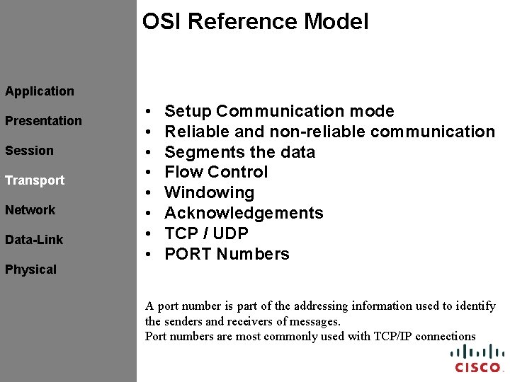 OSI Reference Model Application Presentation Session Transport Network Data-Link Physical • • Setup Communication