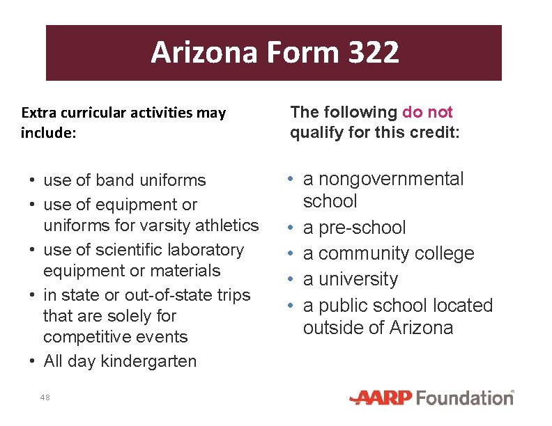 Arizona Form 322 Extra curricular activities may include: • use of band uniforms •
