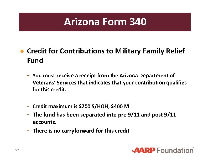 Arizona Form 340 ● Credit for Contributions to Military Family Relief Fund − You