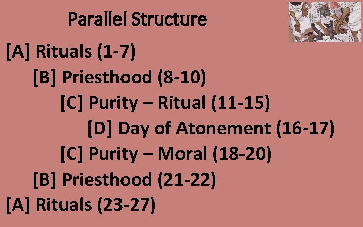 Parallel Structure [A] Rituals (1 -7) [B] Priesthood (8 -10) [C] Purity – Ritual