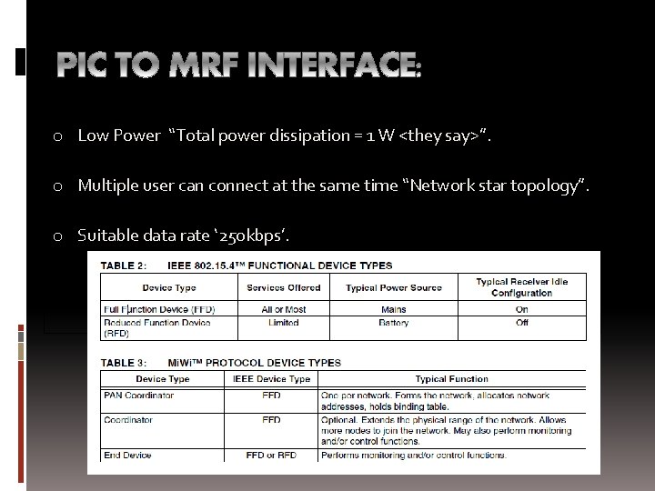 o Low Power “Total power dissipation = 1 W <they say>”. o Multiple user
