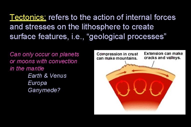 Tectonics: refers to the action of internal forces and stresses on the lithosphere to