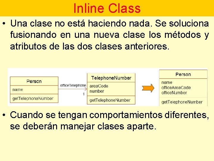 Inline Class • Una clase no está haciendo nada. Se soluciona fusionando en una