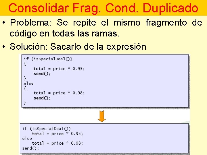 Consolidar Frag. Cond. Duplicado • Problema: Se repite el mismo fragmento de código en