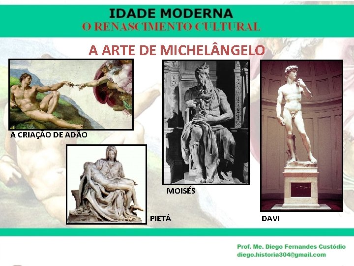 A ARTE DE MICHEL NGELO A CRIAÇÃO DE ADÃO MOISÉS PIETÁ DAVI 
