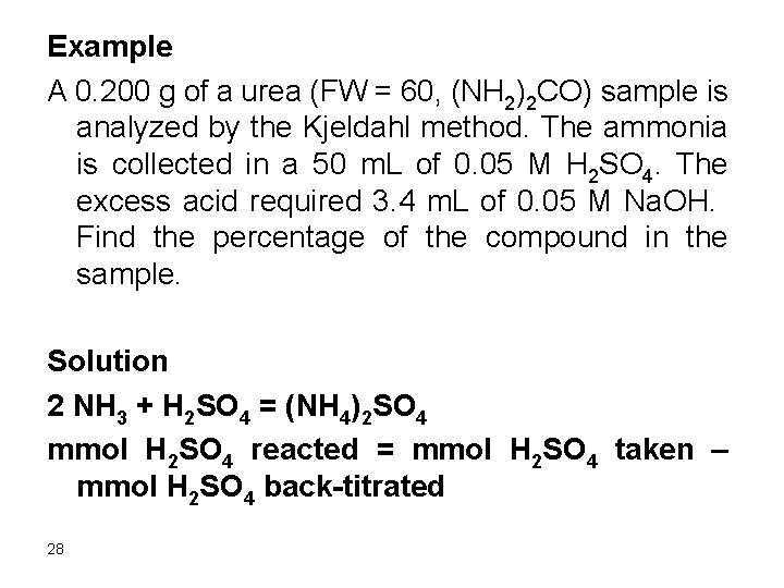 Example A 0. 200 g of a urea (FW = 60, (NH 2)2 CO)