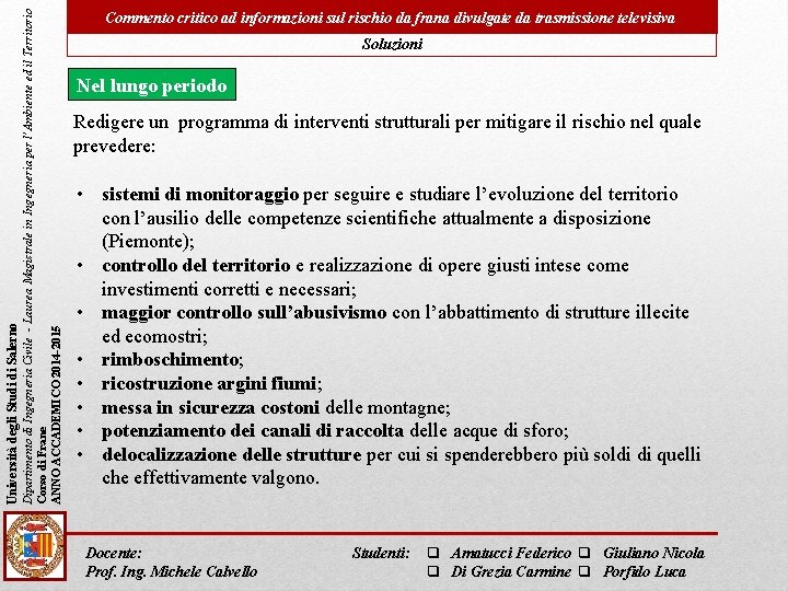 Dipartimento di Ingegneria Civile - Laurea Magistrale in Ingegneria per l’Ambiente ed il Territorio