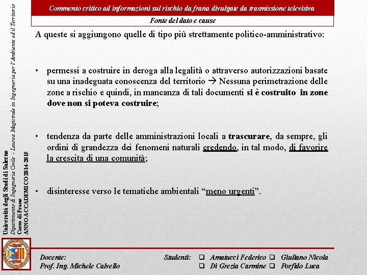 Dipartimento di Ingegneria Civile - Laurea Magistrale in Ingegneria per l’Ambiente ed il Territorio