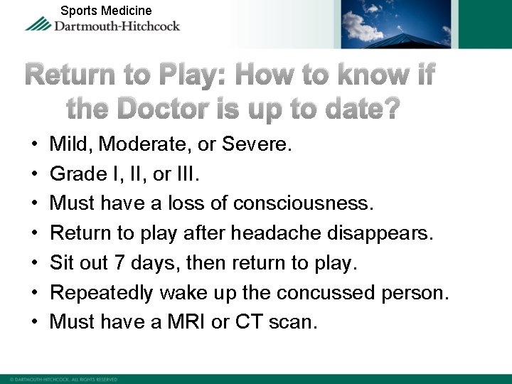 Sports Medicine Return to Play: How to know if the Doctor is up to