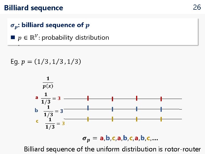 Billiard sequence 26 a b c Billiard sequence of the uniform distribution is rotor-router