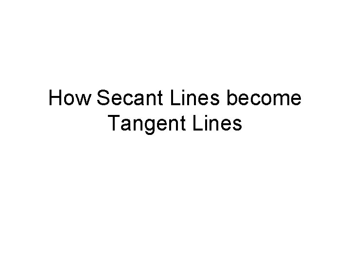 How Secant Lines become Tangent Lines 