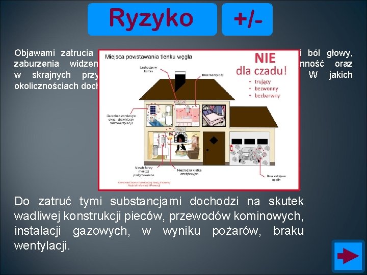 Objawami zatrucia tlenkiem węgla (czadem) są m. in. zawroty i ból głowy, zaburzenia widzenia