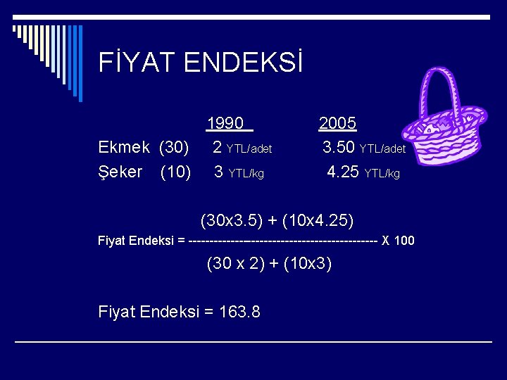 FİYAT ENDEKSİ 1990 Ekmek (30) 2 YTL/adet Şeker (10) 3 YTL/kg 2005 3. 50