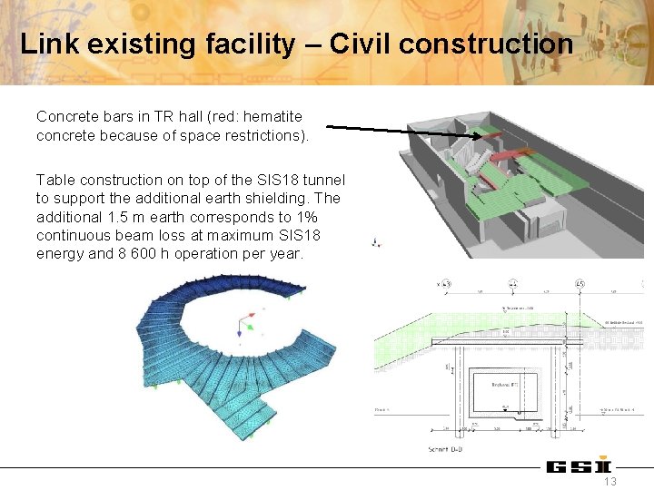 Link existing facility – Civil construction Concrete bars in TR hall (red: hematite concrete