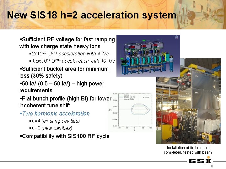 New SIS 18 h=2 acceleration system §Sufficient RF voltage for fast ramping with low