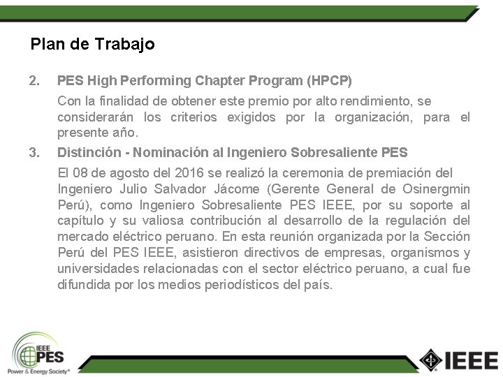 Plan de Trabajo 2. PES High Performing Chapter Program (HPCP) Con la finalidad de