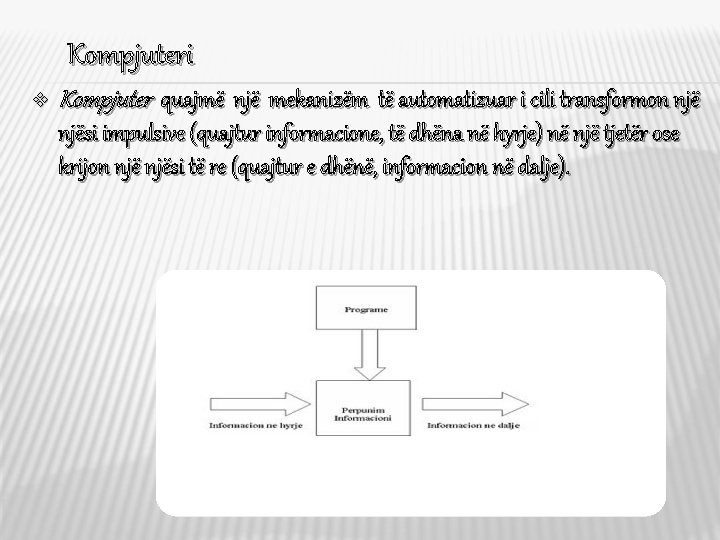 Kompjuteri v Kompjuter quajmë një mekanizëm të automatizuar i cili transformon njësi impulsive (quajtur Kompjuteri v Kompjuter quajmë një mekanizëm të automatizuar i cili transformon njësi impulsive (quajtur