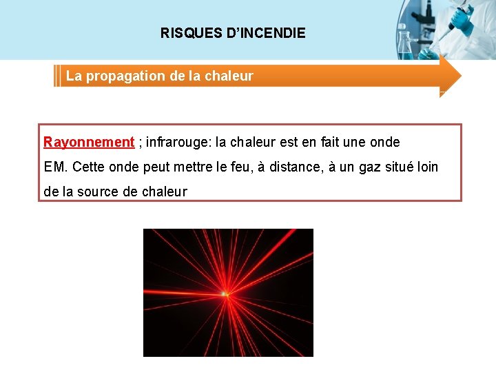 RISQUES D’INCENDIE La propagation de la chaleur Rayonnement ; infrarouge: la chaleur est en