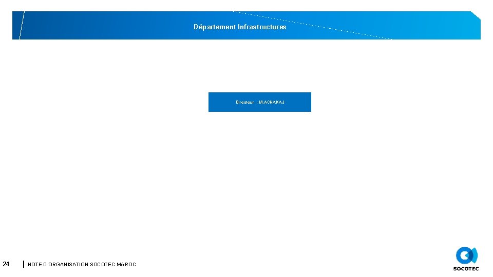 Département Infrastructures Directeur : M. ACHAKAJ 24 NOTE D’ORGANISATION SOCOTEC MAROC 