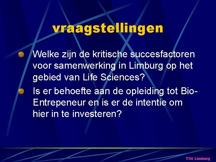 vraagstellingen Welke zijn de kritische succesfactoren voor samenwerking in Limburg op het gebied van