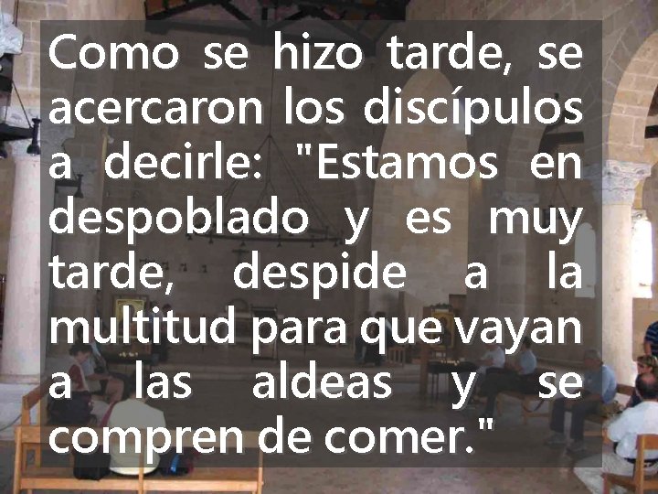 Como se hizo tarde, se acercaron los discípulos a decirle: "Estamos en despoblado y